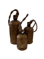 Set of 3 brass tone bells with jute ties