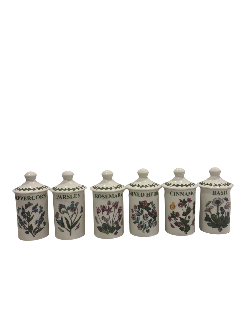 Set of six Portmeirion Botanic Garden ceramic spice jars