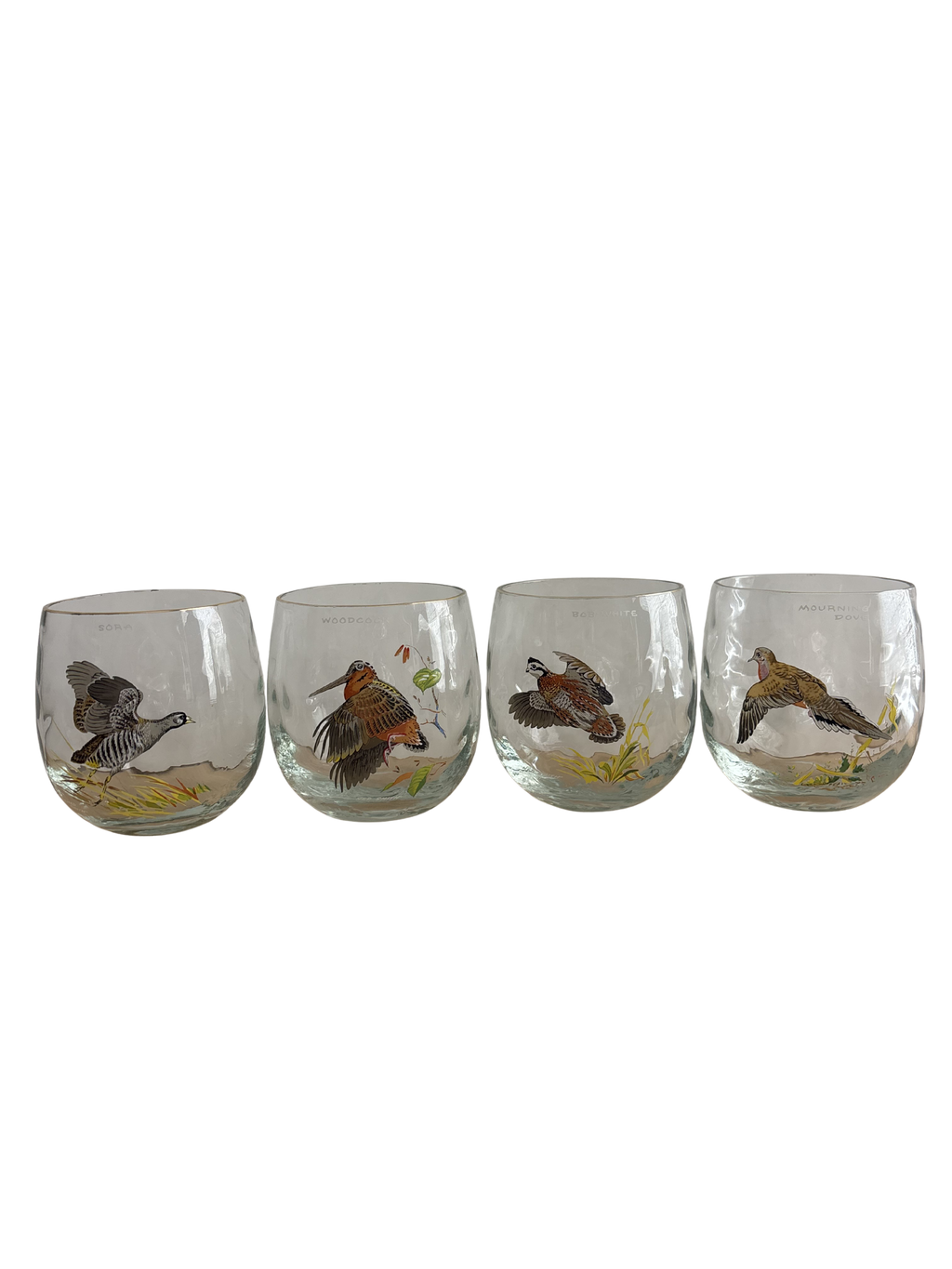 Set of 4 Vintage West Virginia Glass Specialty game bird tumblers