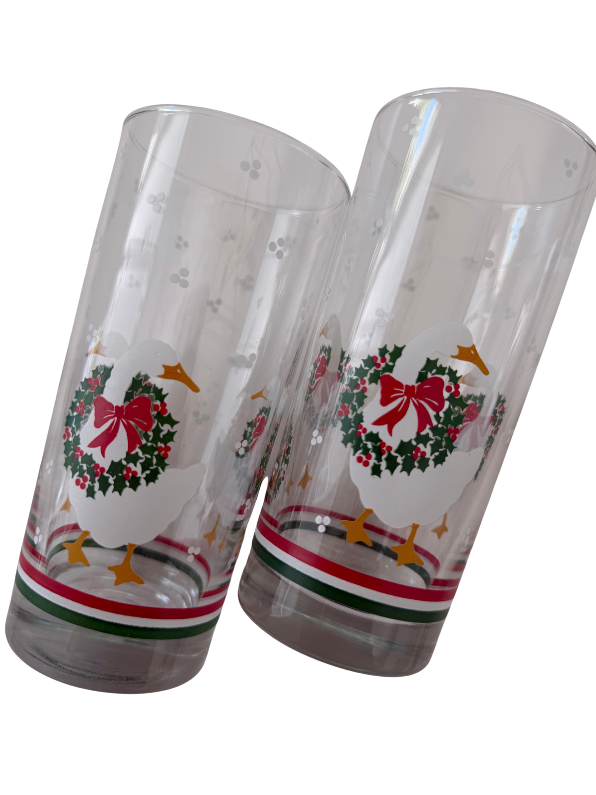 Pair of vintage Libbey Christmas goose glassware tumblers