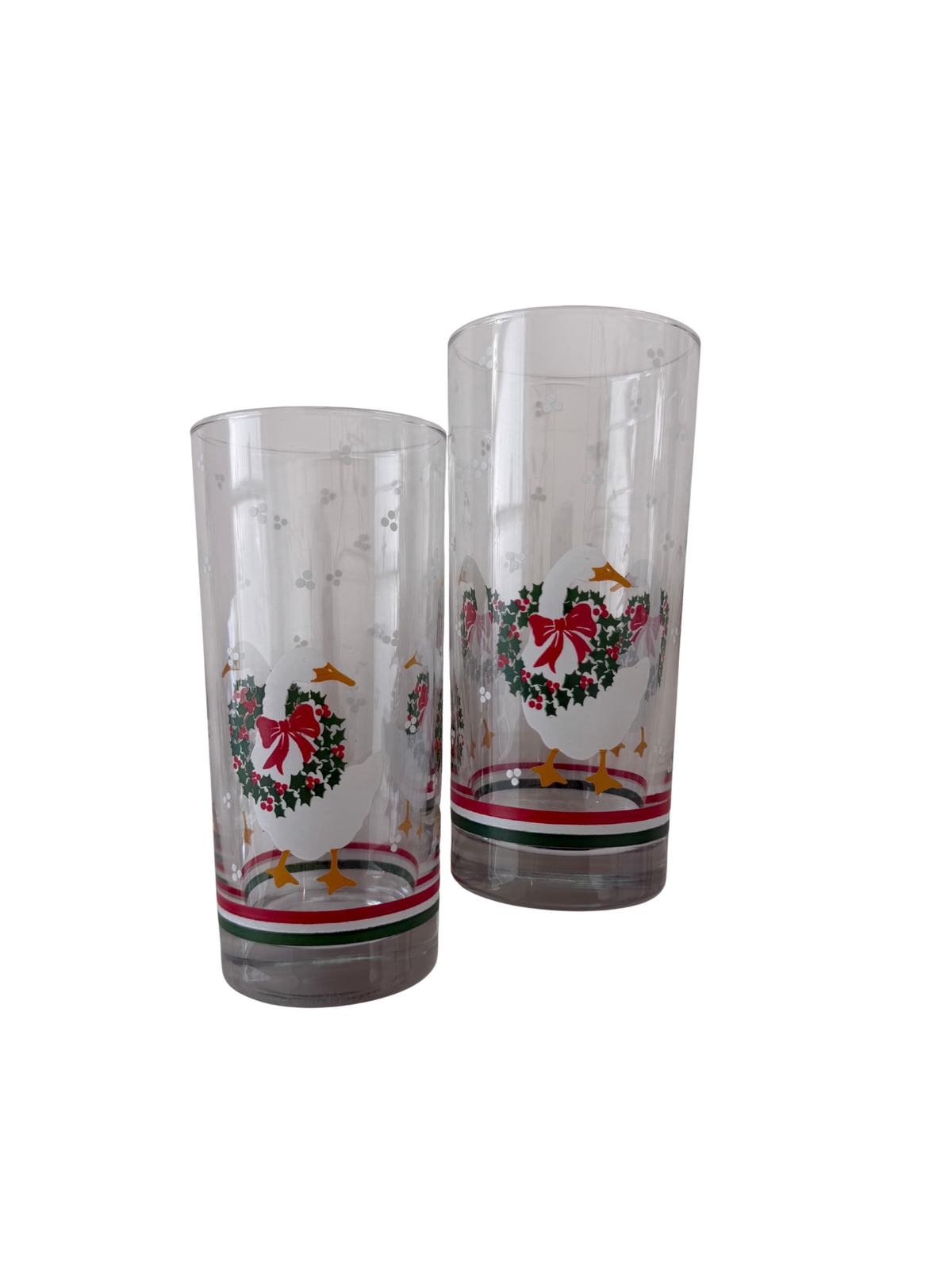 Pair of vintage Libbey Christmas goose glassware tumblers