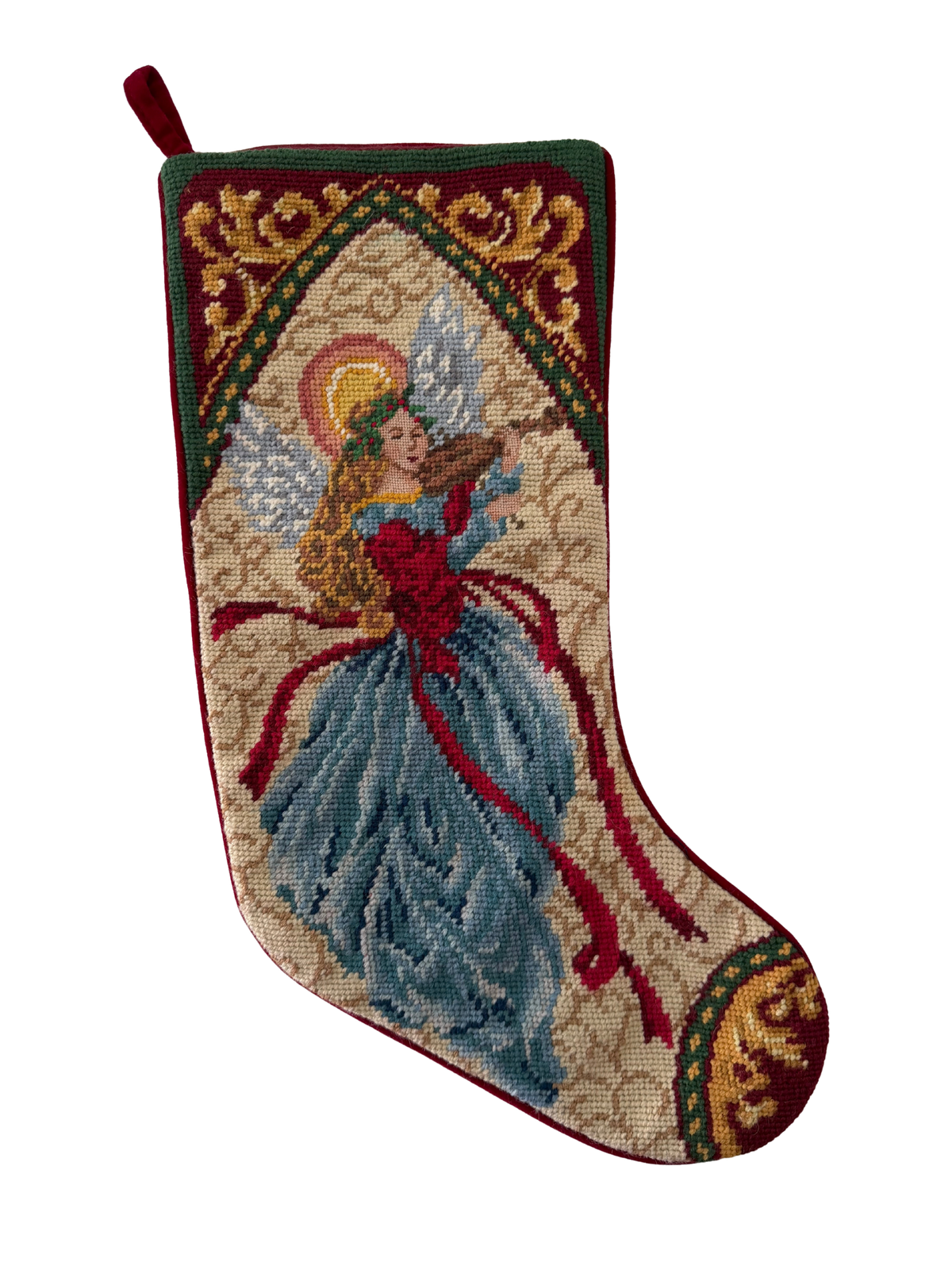 Vintage needlepoint angel stocking