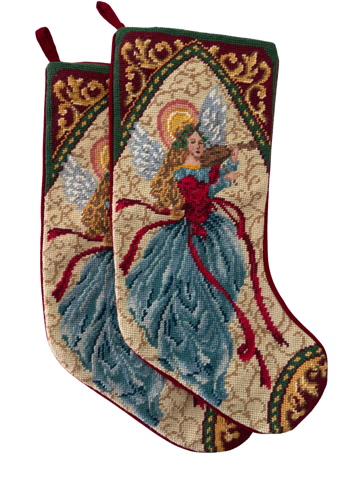 Vintage needlepoint angel stocking