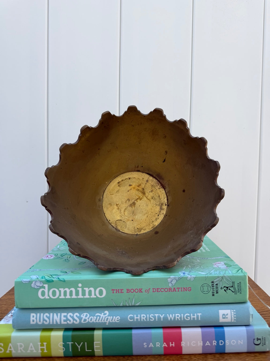 Top view of brass bowl interior