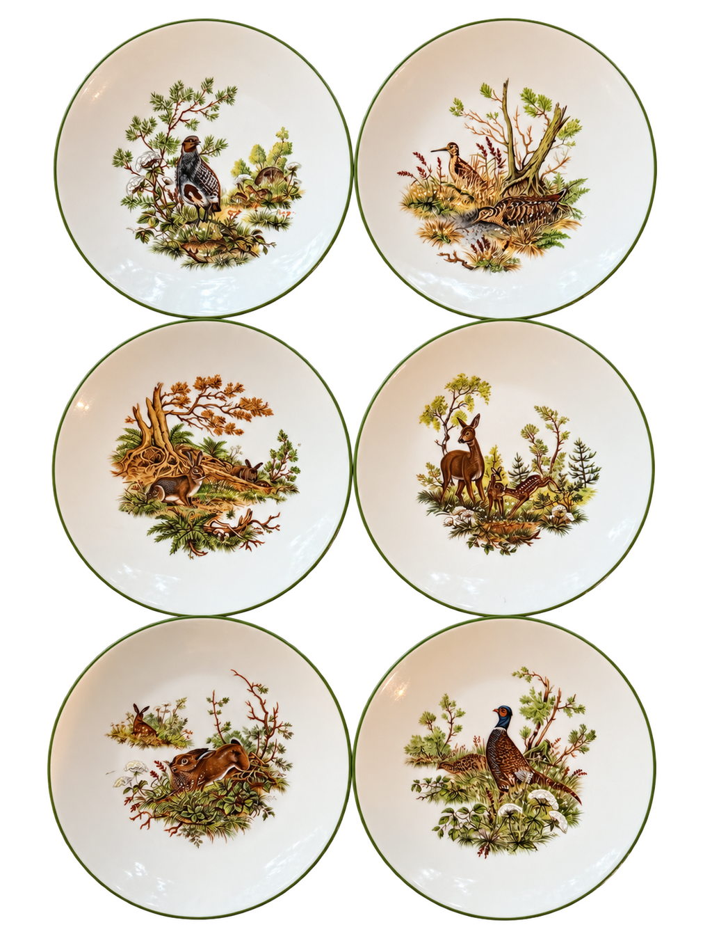Set of six 8-inch Bareuther woodland wildlife plates