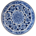 Blue and white floral decorative charger, 16.5 inches