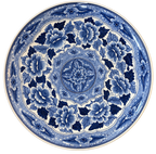 Blue and white floral decorative charger, 16.5 inches