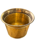 Brass-tone planter with aged patina, angle view