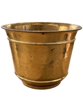 Brass-tone planter with aged patina, front view