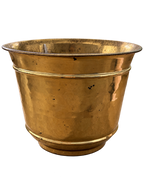 Brass-tone planter with aged patina, front view