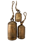 Set of 3 brass tone bells with jute ties