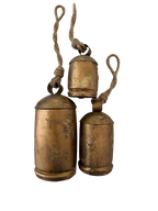 Set of 3 brass tone bells with jute ties