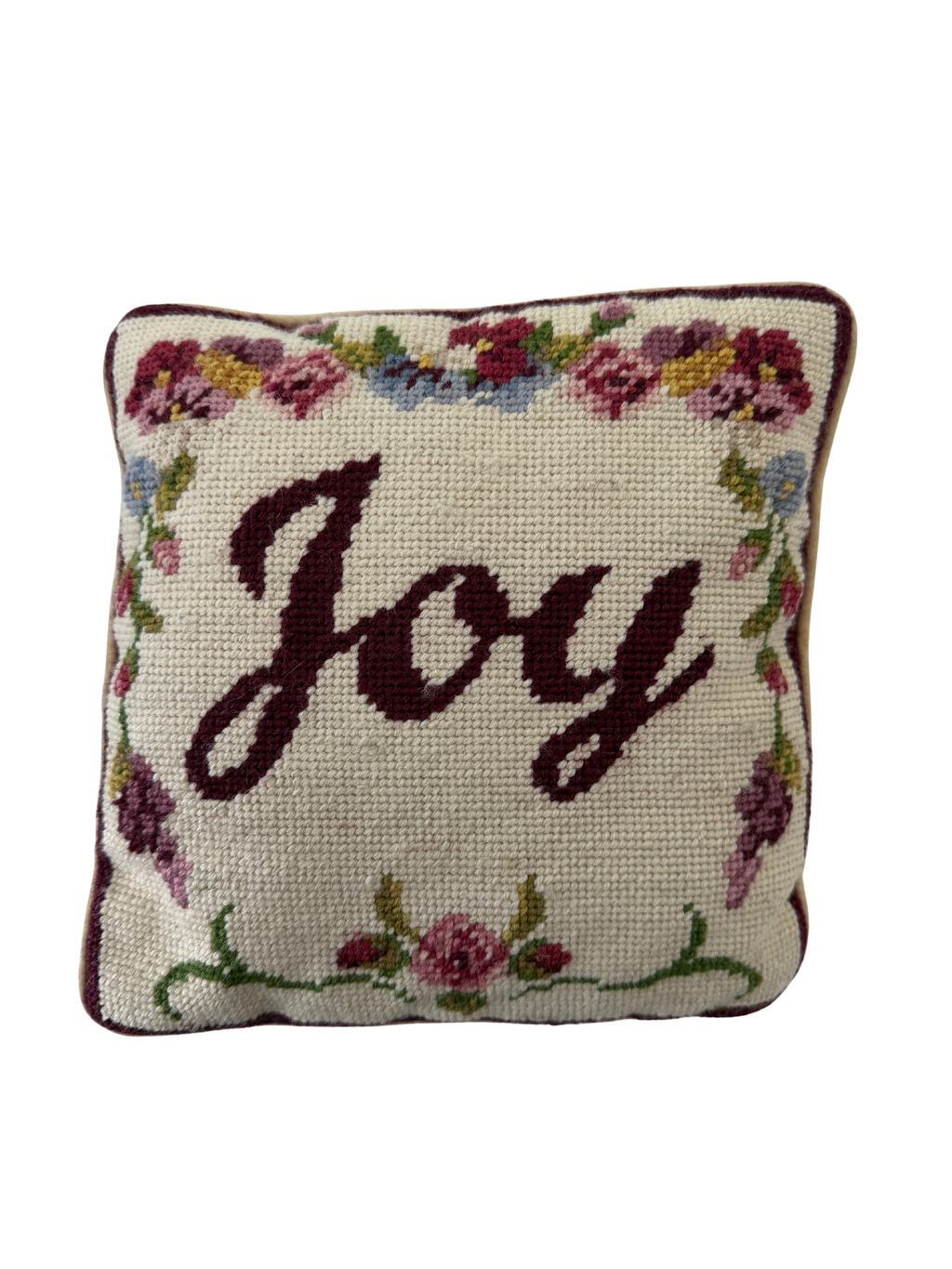 Vintage Needlepoint Joy Square Pillow