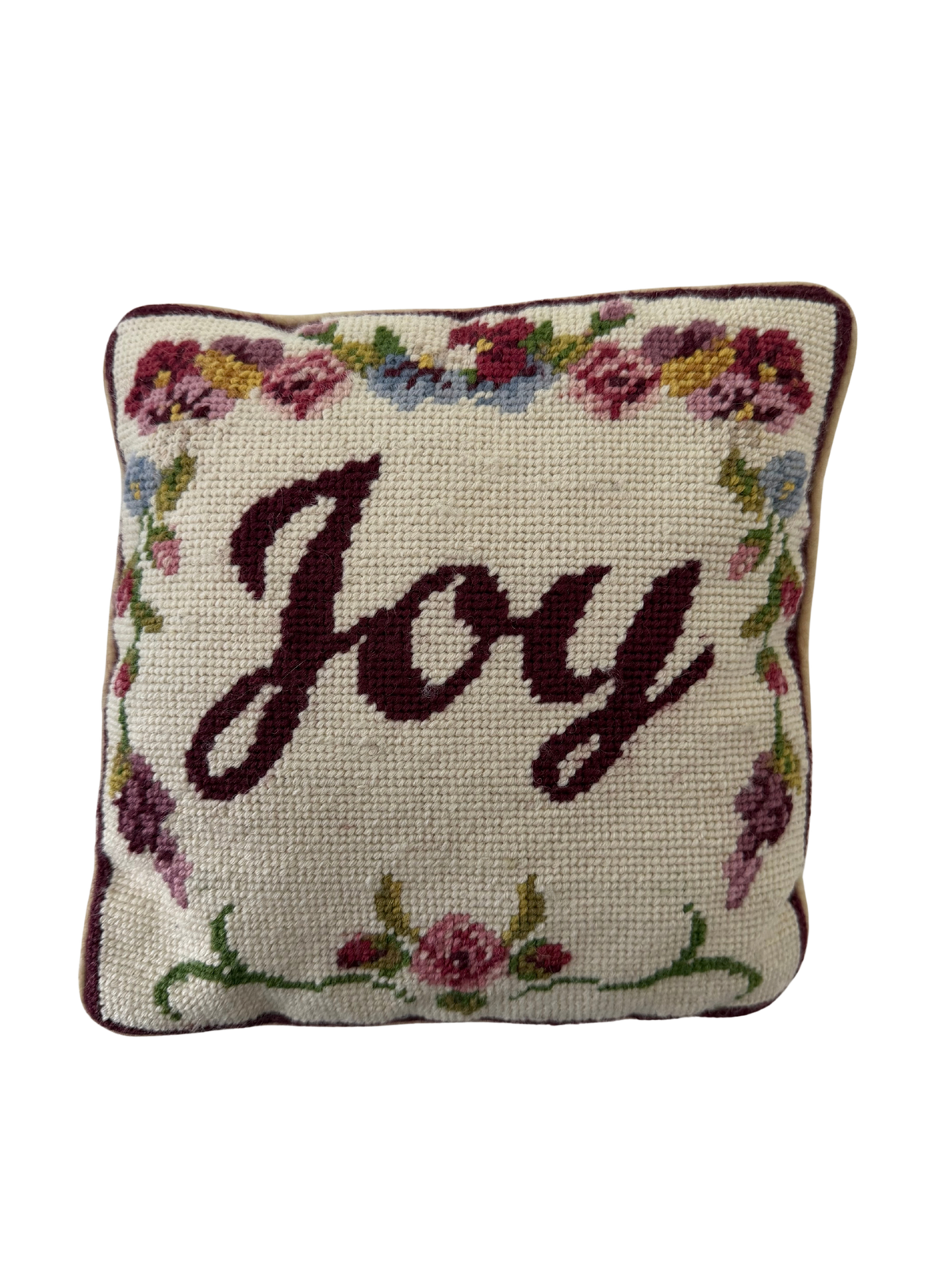 Vintage Needlepoint Joy Square Pillow