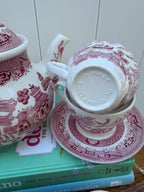 Cup underside with Made in England mark and detail of the teapot spout