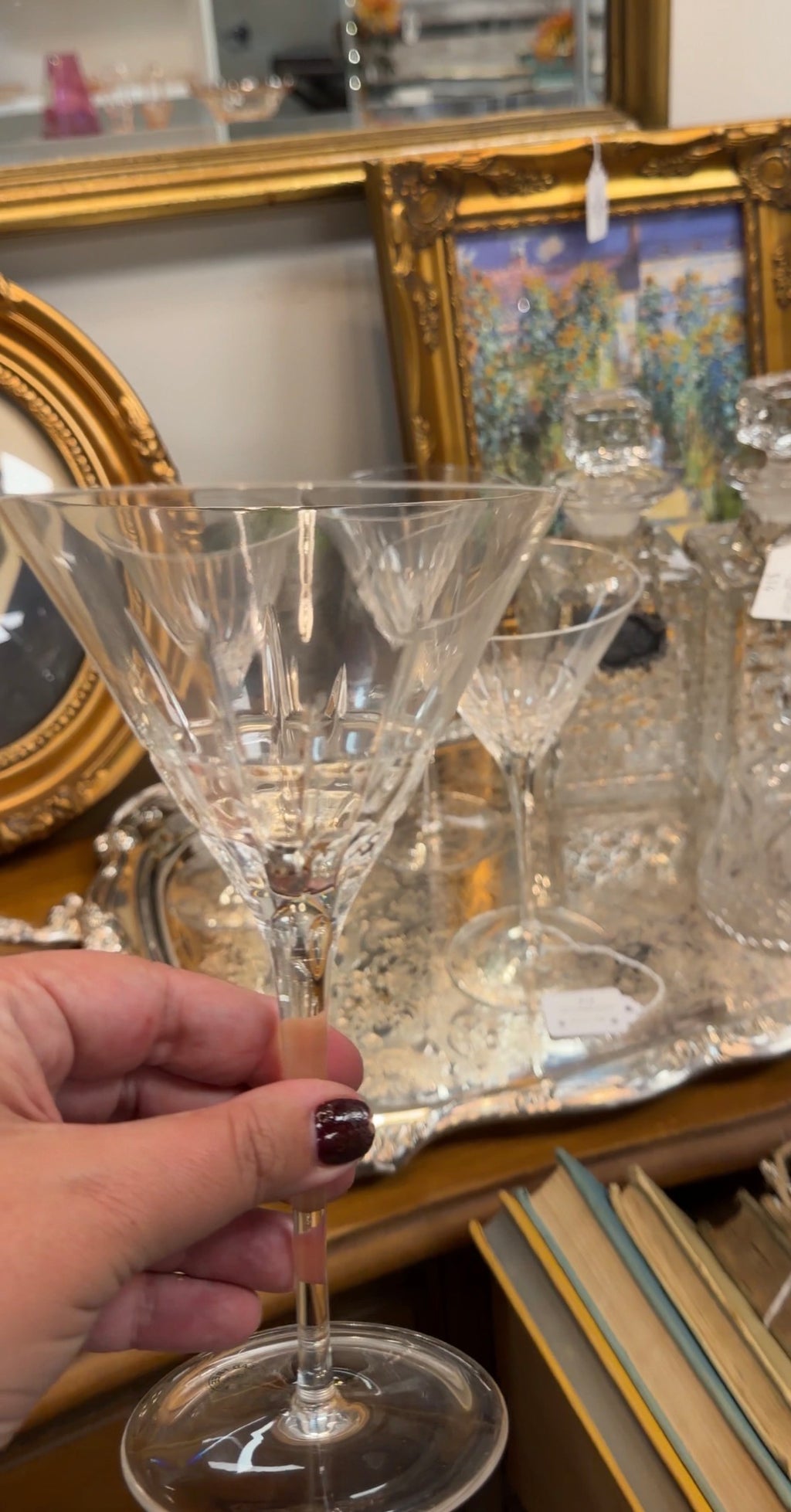 Close-up of crystal martini glass bowl and stem