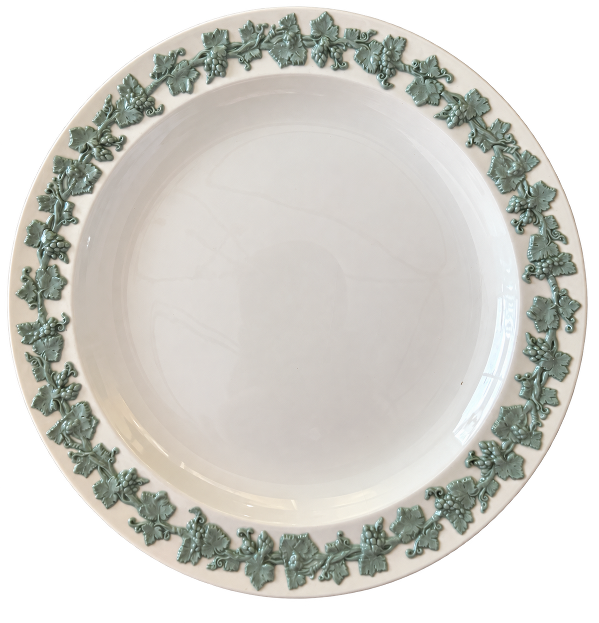 Wedgwood green grapevine plate front with background removed
