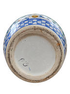Blue Check & Floral Ceramic Cachepot – 8″
