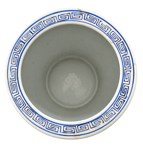 Colorful Floral Ceramic Cachepot with Blue Border – 8″