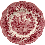 Romantic England Haddon Hall red transferware plate front