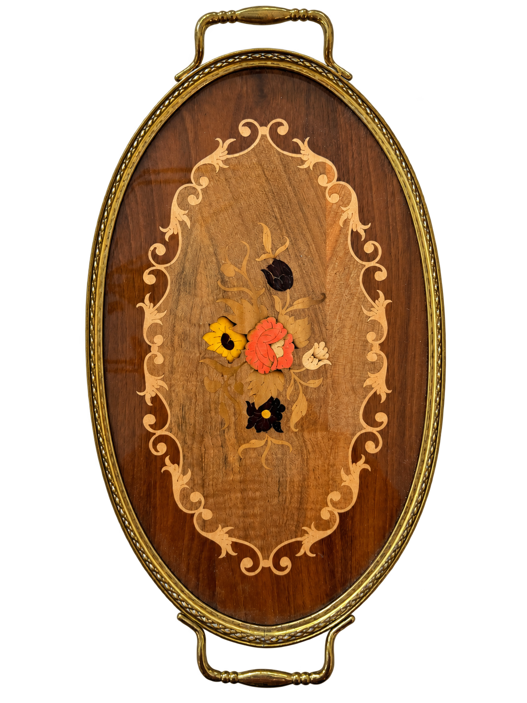 Italian floral inlay tray front with background removed