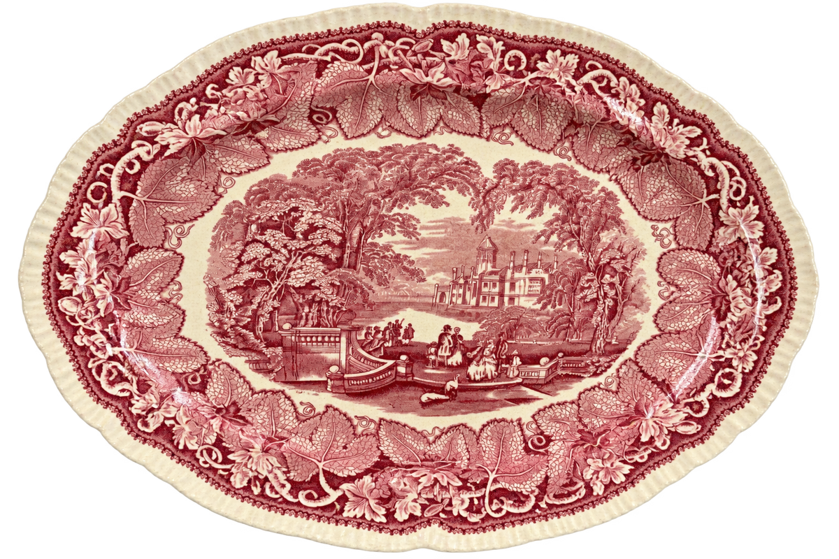 Large 17.5-inch Mason's Vista red transferware platter front