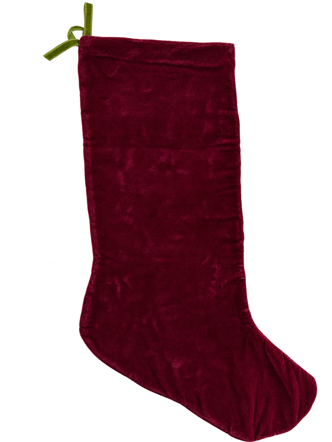 Burgundy velvet back of NOEL stocking, upright portrait view