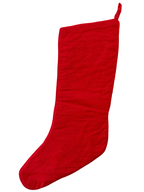 Red fabric back of snowman and deer Christmas stocking