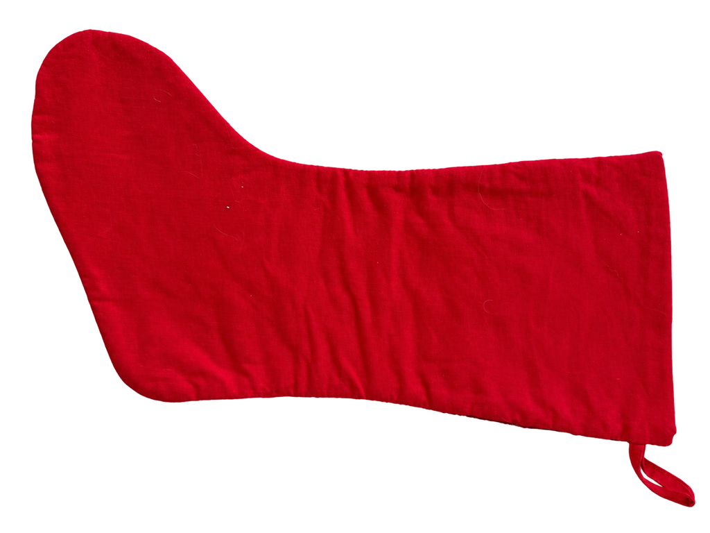 Red fabric reverse of vintage nutcracker needlepoint stocking