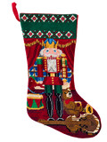 Vintage nutcracker needlepoint Christmas stocking front