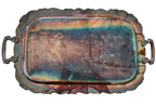Vintage handled tray underside showing tarnish and scratches
