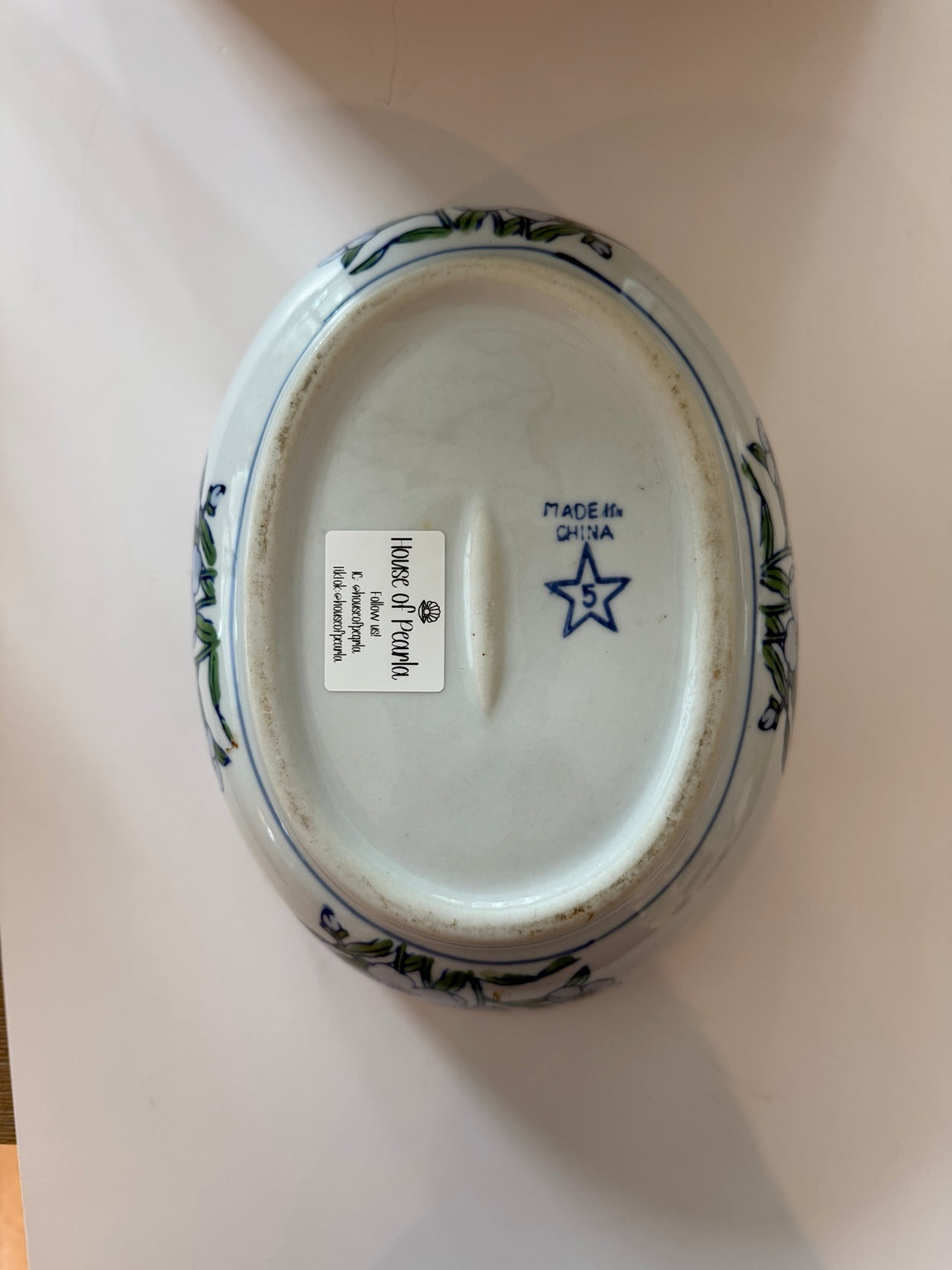 Original underside of floral bowl marked Made in China with star and number 5