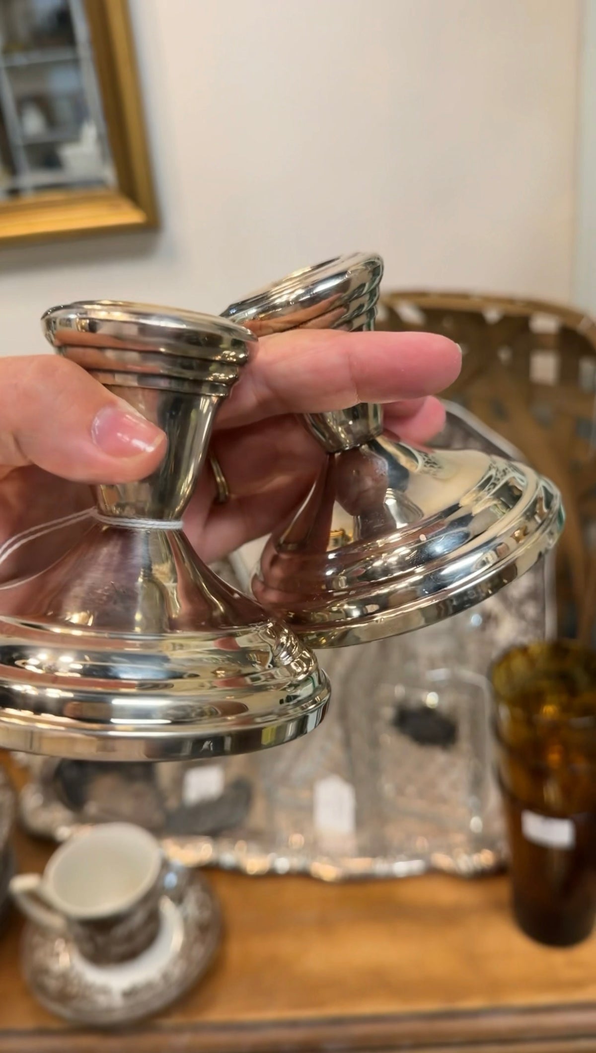 Pair of vintage silver-tone candlestick holders