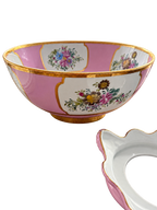 Pink floral bowl and separate matching base