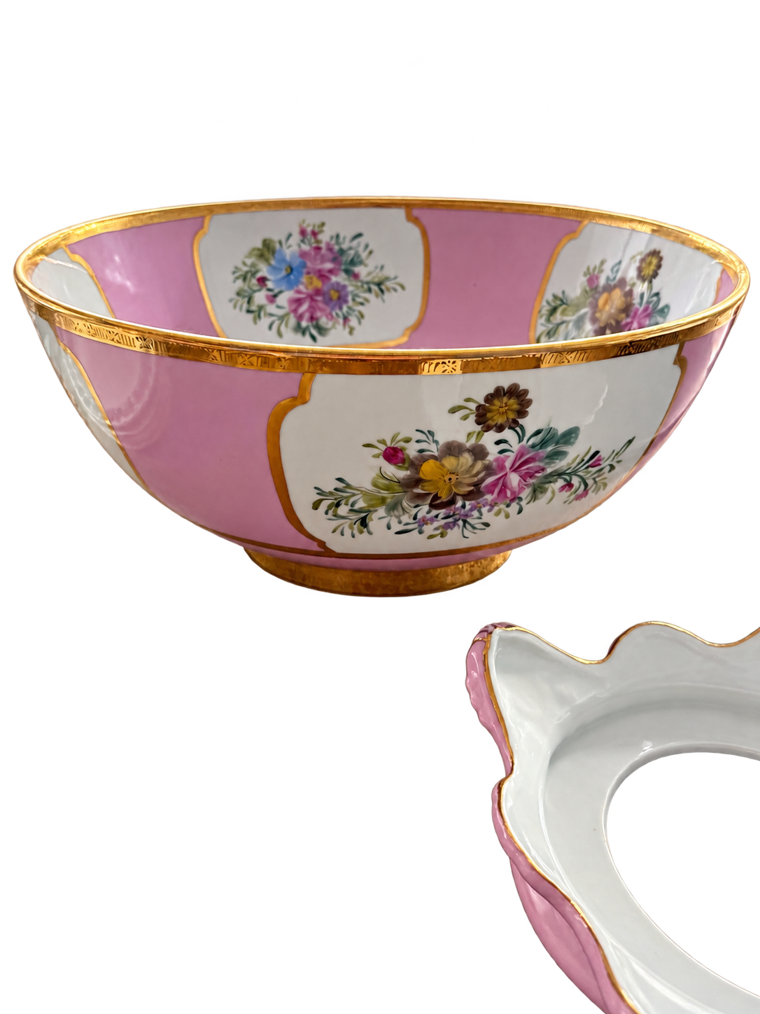Pink floral bowl and separate matching base