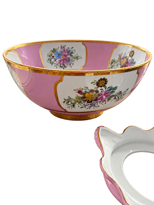 Pink floral bowl and separate matching base