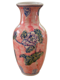 Pink floral ceramic vase, front view