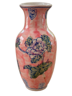 Pink floral ceramic vase, front view