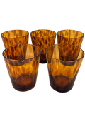 Set of five hand-blown amber tortoise shell pattern glass tumblers- low ball