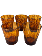 Set of five hand-blown amber tortoise shell pattern glass tumblers- low ball