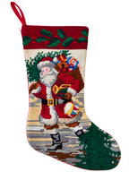 Vintage Santa needlepoint Christmas stocking front
