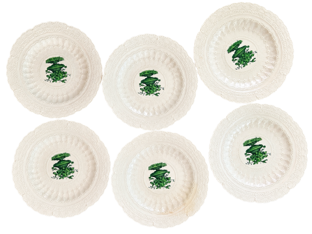 Set of six Spode’s Jewel plates with green floral urn centers