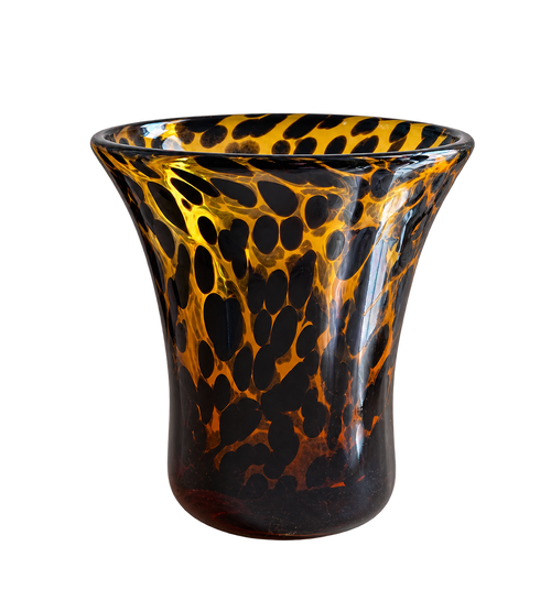 Hand-blown art glass vase with amber and dark brown tortoiseshell pattern; sold individually