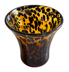 Hand-blown art glass vase with amber and dark brown tortoiseshell pattern; sold individually