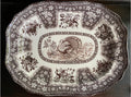 Vintage brown transferware turkey platter with ornate floral border