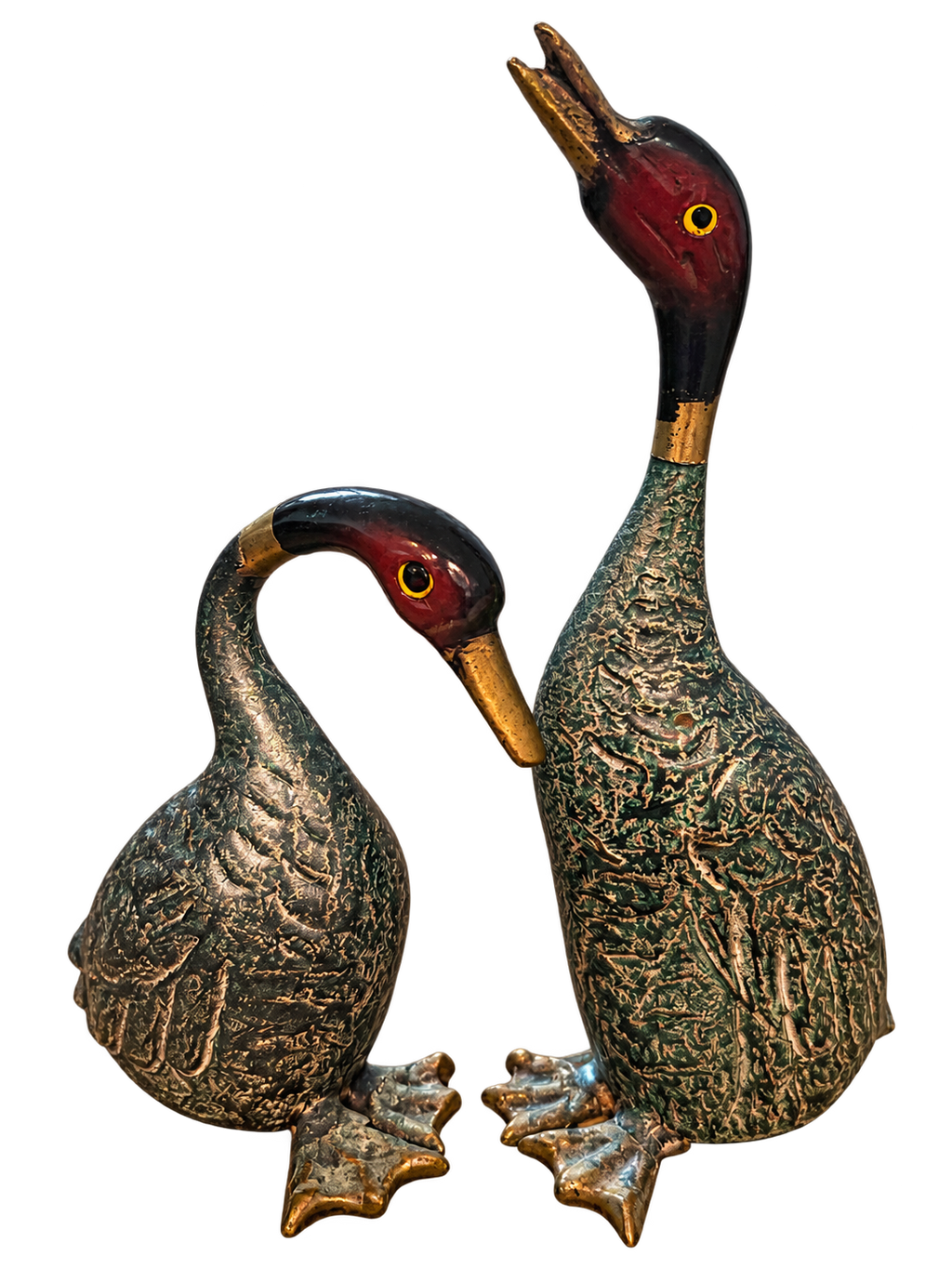 Pair of vintage painted metal duck figurines