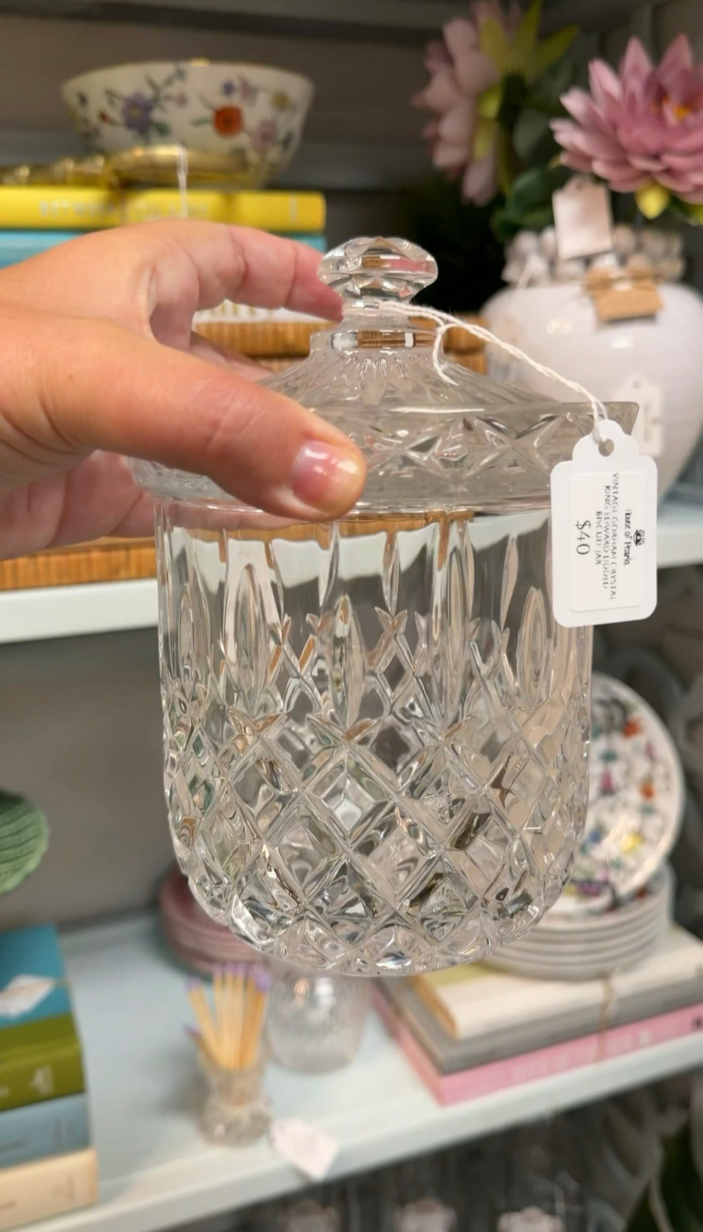 Vintage Gorham clear crystal biscuit jar with matching lid