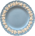 Wedgwood blue and cream grapevine plate front with visible crazing