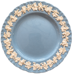 Wedgwood blue and cream grapevine plate front with visible crazing