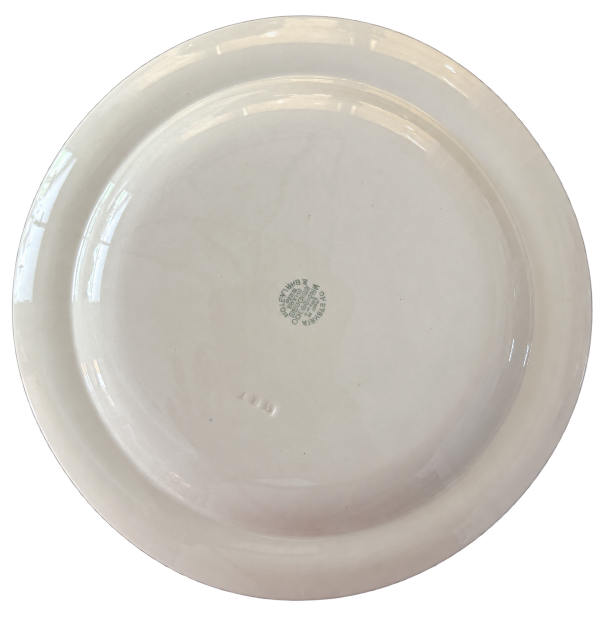 Wedgwood plate underside with background removed; maker marks and condition visible